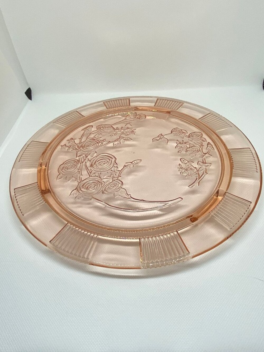 Vintage Pink Ribbed Cake Plate
